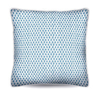 Enhance your space with the Chicken Cushion in premium cotton canvas. Features a cadet blue foulard design with crisp white piping. Get yours!