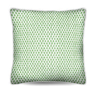 Refresh your home with the Chicken Cushion in premium cotton canvas. Features a parrot green foulard design with white piping. Discover more!