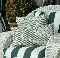 Refresh your home with the Chicken Cushion in premium cotton canvas. Features a parrot green foulard design with white piping. Discover more!