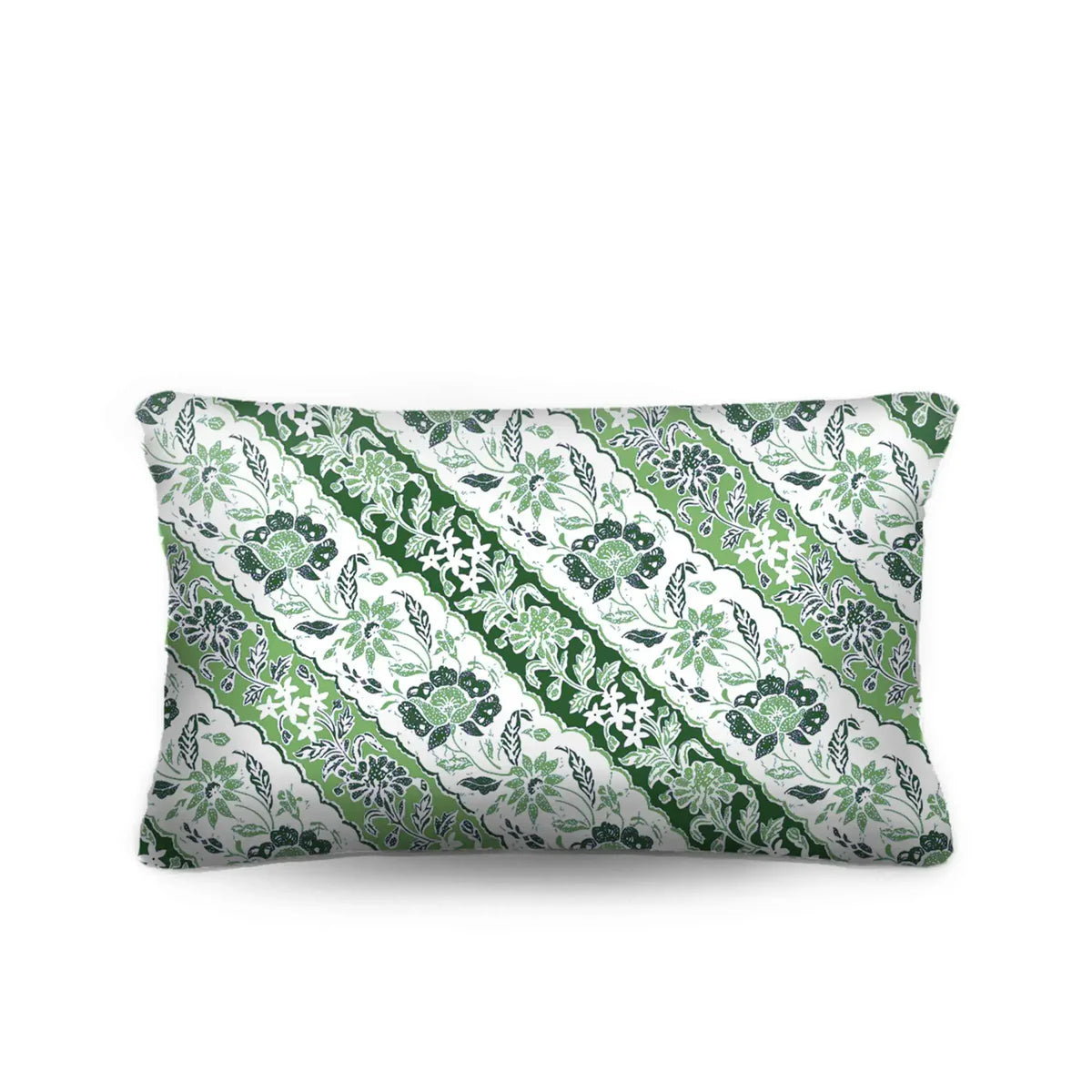 Bring an exotic island feel to your home with the Sumatra Lumbar Cushion. Features a green and white diagonal Batik reversing to crisp ticking. Discover now!