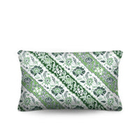 Bring an exotic island feel to your home with the Sumatra Lumbar Cushion. Features a green and white diagonal Batik reversing to crisp ticking. Discover now!