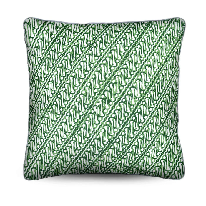 Infuse your space with the artisanal beauty of the Jawa Cushion. Features a parrot green batik design on lightweight canvas. Discover yours now!