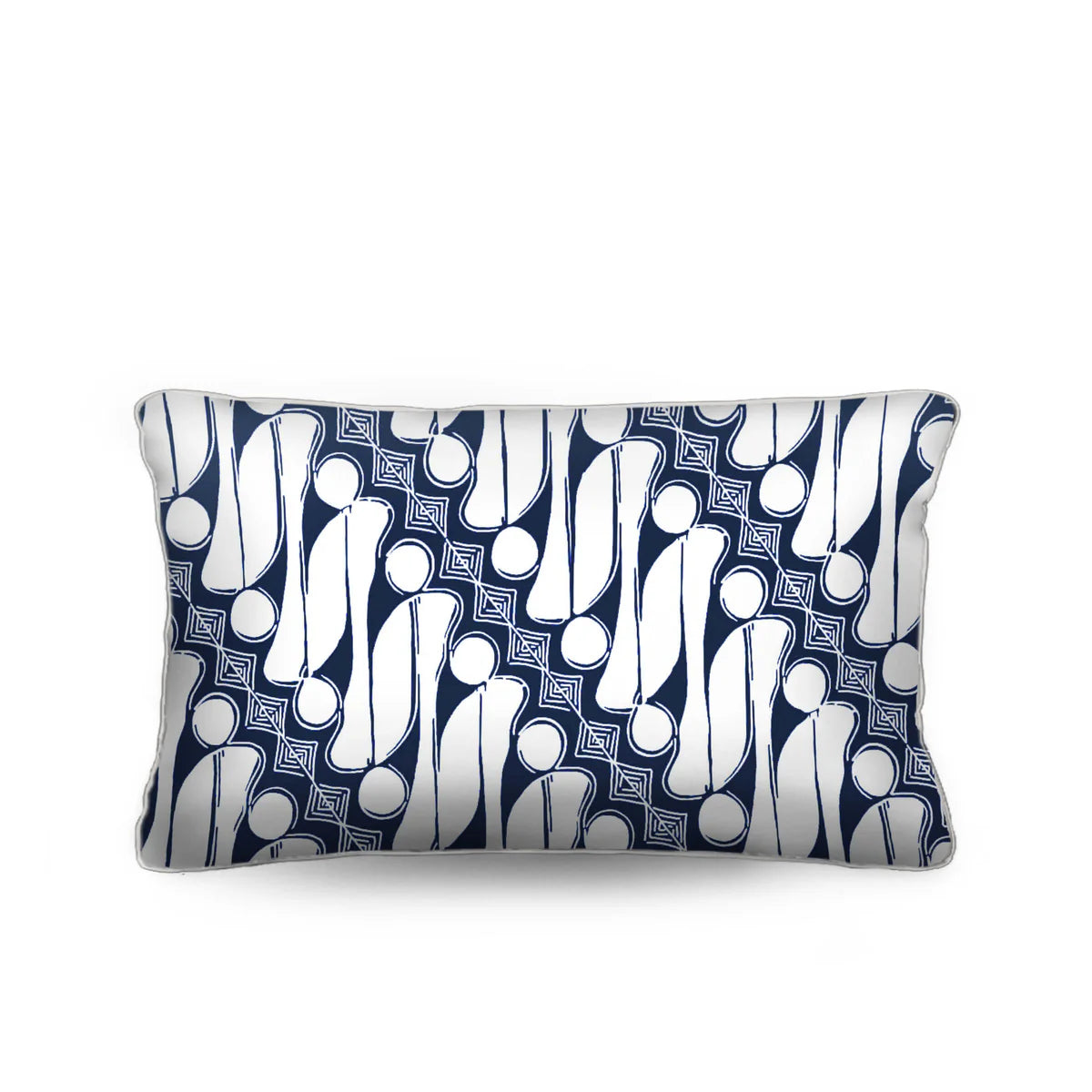 Bring a relaxed coastal touch to your home with the Sulawesi Lumbar Cushion. Features a white Batik on storm blue cotton canvas. Order yours!