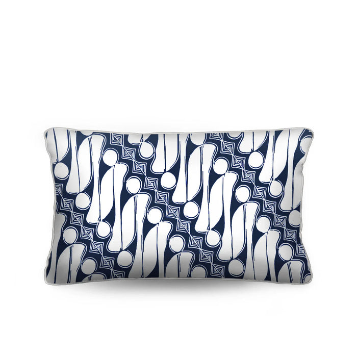 Bring a relaxed coastal touch to your home with the Sulawesi Lumbar Cushion. Features a white Batik on storm blue cotton canvas. Order yours!
