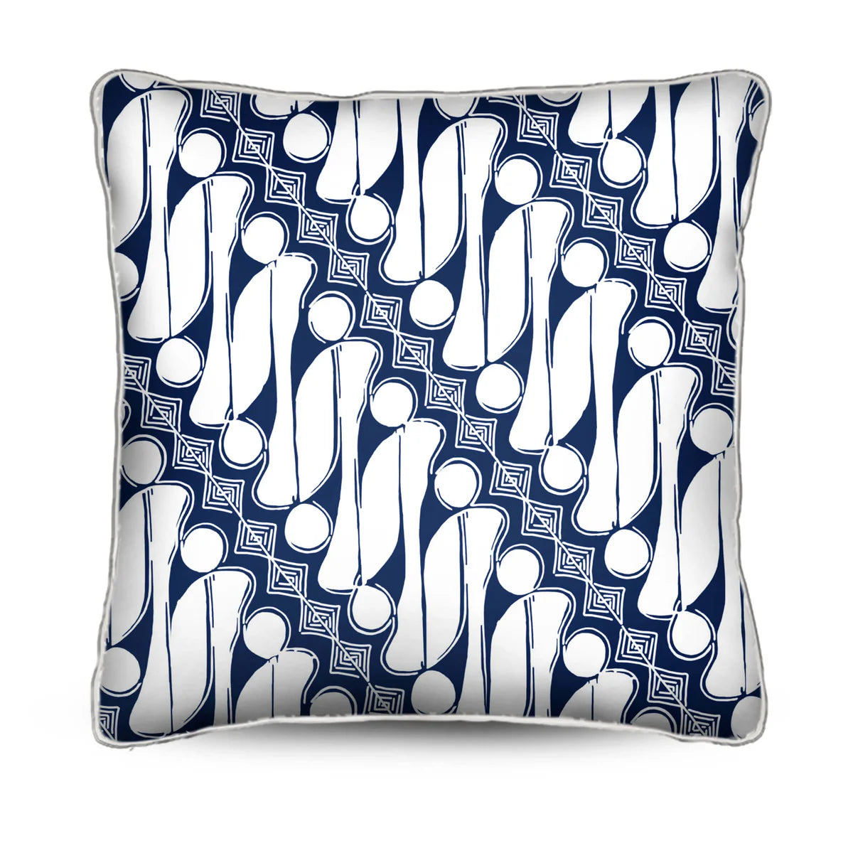 Add a relaxed coastal touch to your space with the Sulawesi Cushion. Features a white diagonal Batik on storm blue cotton canvas. Shop now! 
