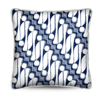 Add a relaxed coastal touch to your space with the Sulawesi Cushion. Features a white diagonal Batik on storm blue cotton canvas. Shop now! 