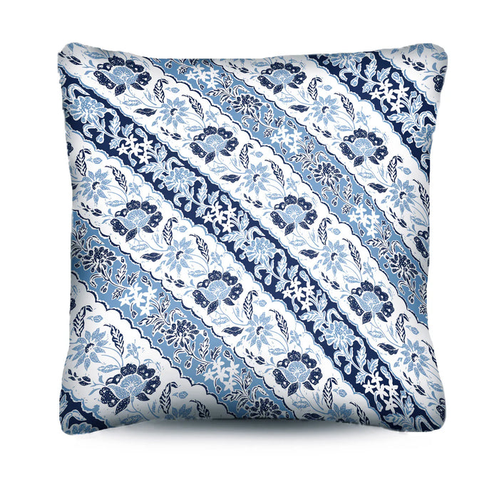 Elevate your home with the exotic Sumatra Cushion. Features a blue and white diagonal Batik reversing to classic ticking. Explore the range today!
