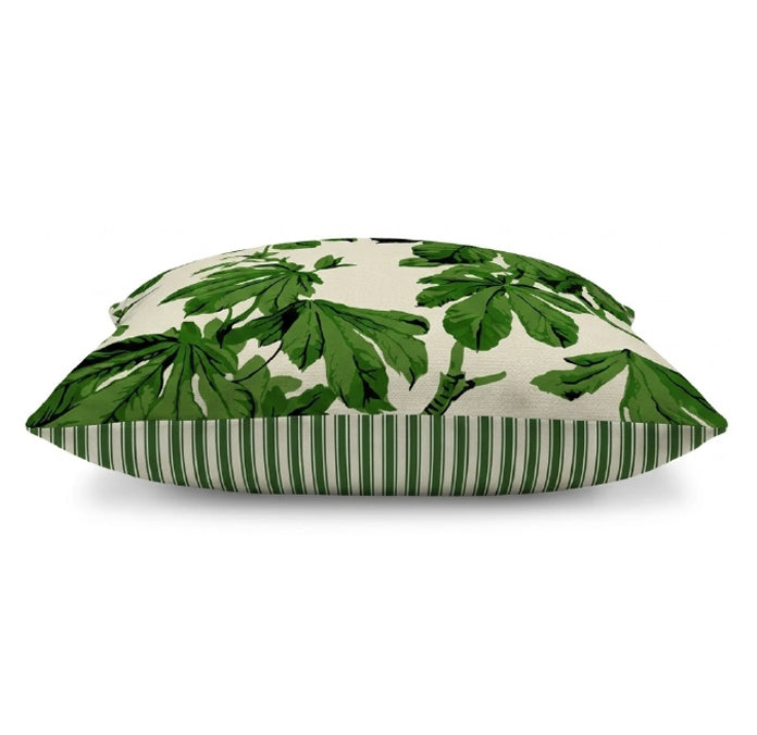 Bring nature indoors with the Savanna Leaf Cushion. Features verdant chestnut leaves on ivory cotton, reversing to Hickory Ticking. Shop the look now!