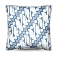 Add a relaxed coastal touch to your space with the Sulawesi Cushion. Features a white diagonal Batik on cadet blue cotton canvas. Buy today!