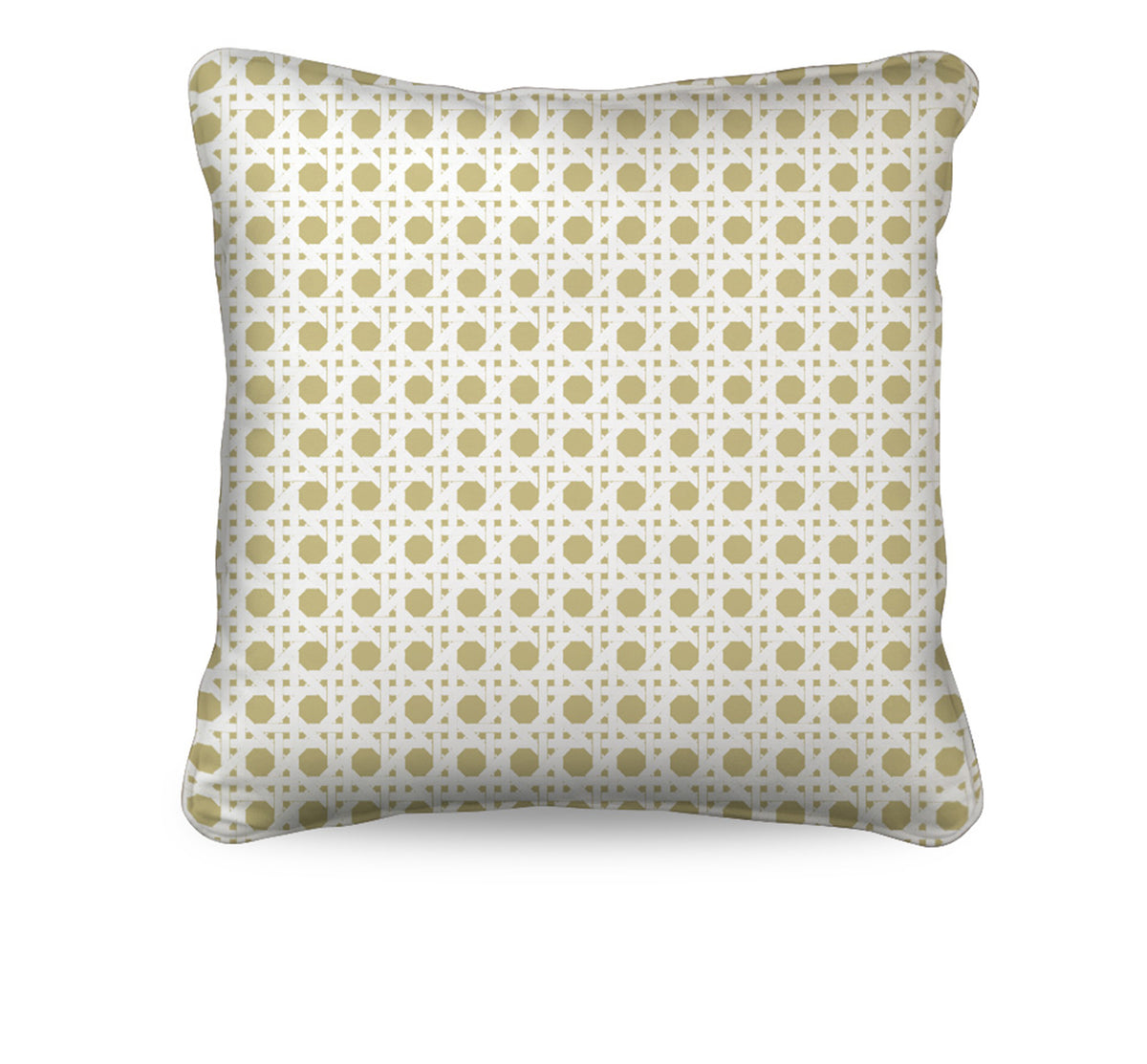The Wicker Cushion in rattan and white reflects the enduring appeal of tropical revival, with an intricate cane pattern that creates a timeless decorative statement.