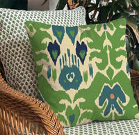 Discover the heritage artistry of the Nakara Ikat Cushion. Features a vivid reimagined ikat design on soft cotton, reversing to navy ticking. Shop now!