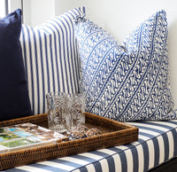 Discover the artisanal beauty of the Jawa Cushion. Inspired by Indonesian heritage textiles in storm blue cotton canvas. Explore the collection now!