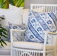 Elevate your home with the exotic Sumatra Cushion. Features a blue and white diagonal Batik reversing to classic ticking. Explore the range today!