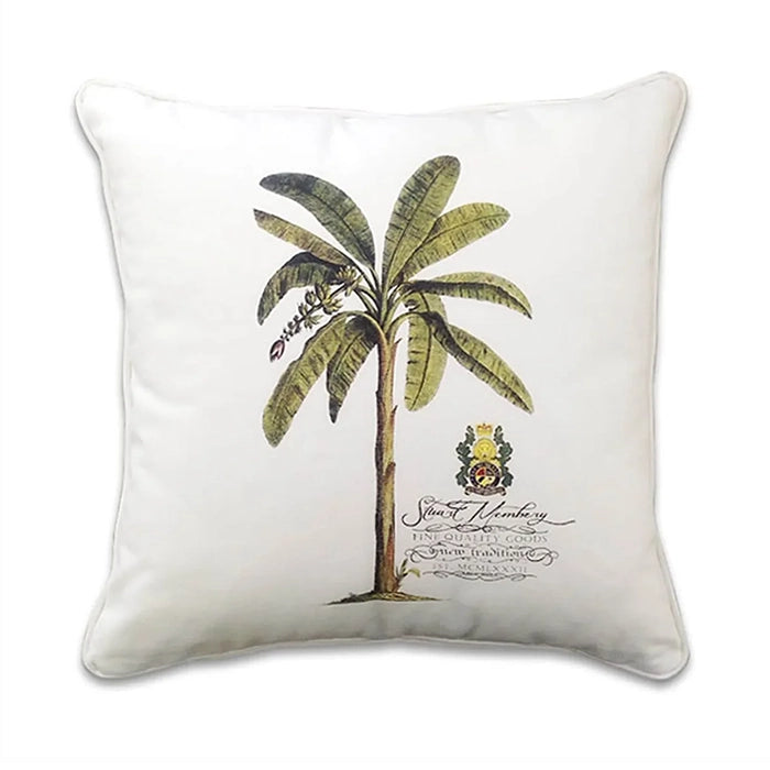 Botanical palm artwork on cotton with white piping. From the Stuart Membery Grand Bahamas Collection