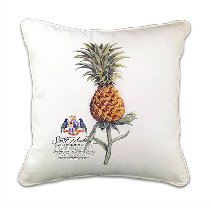 Botanical pineapple artwork on cotton with white piping. From the Stuart Membery Grand Bahamas Collection