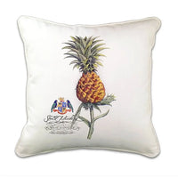 Botanical pineapple artwork on cotton with white piping. From the Stuart Membery Grand Bahamas Collection