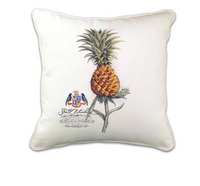 Botanical pineapple artwork on cotton with white piping. From the Stuart Membery Grand Bahamas Collection