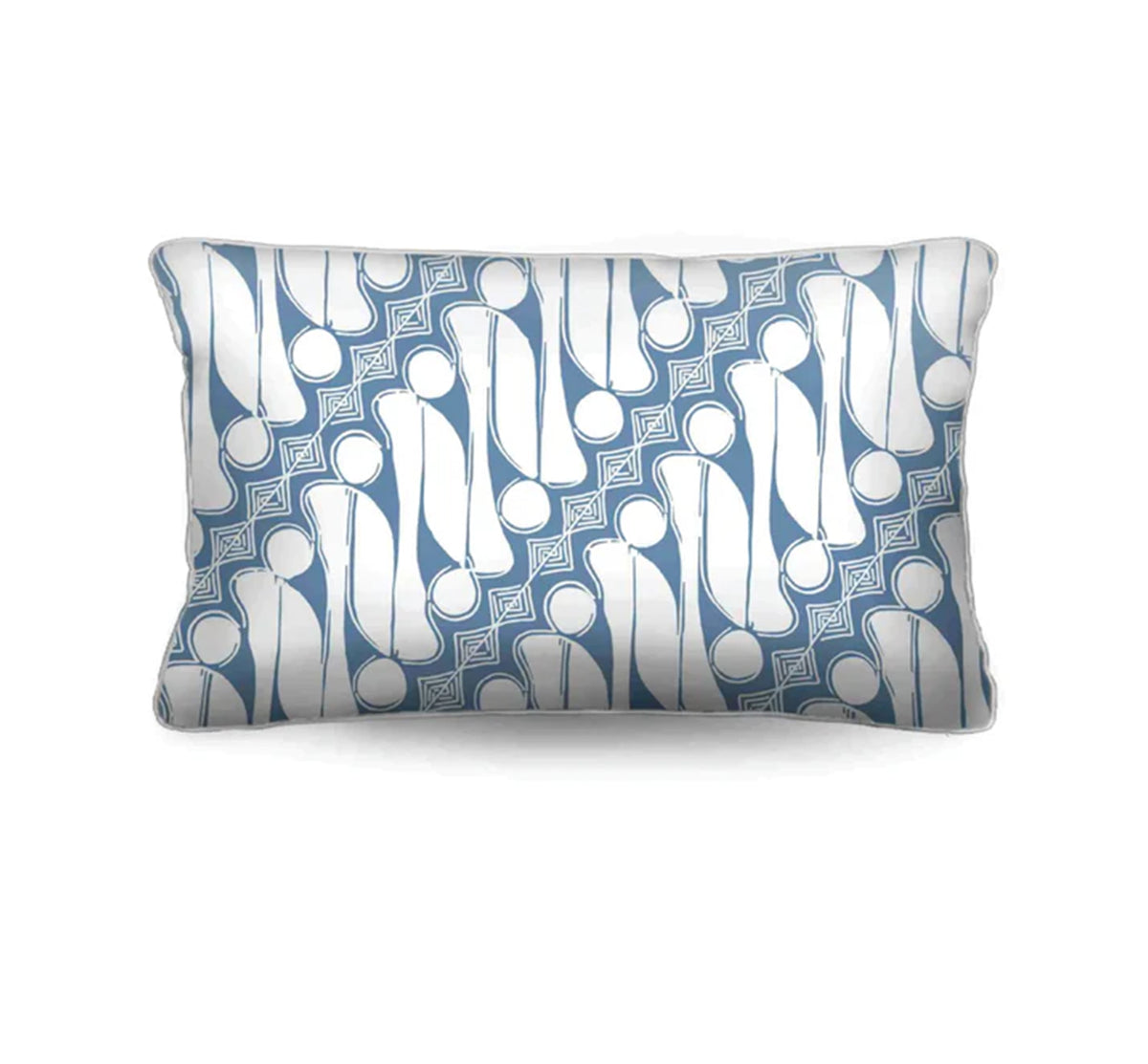 Elevate your sofa or bed with the island-inspired Sulawesi Lumbar Cushion. Features a white Batik on cadet blue cotton canvas. Upgrade today!