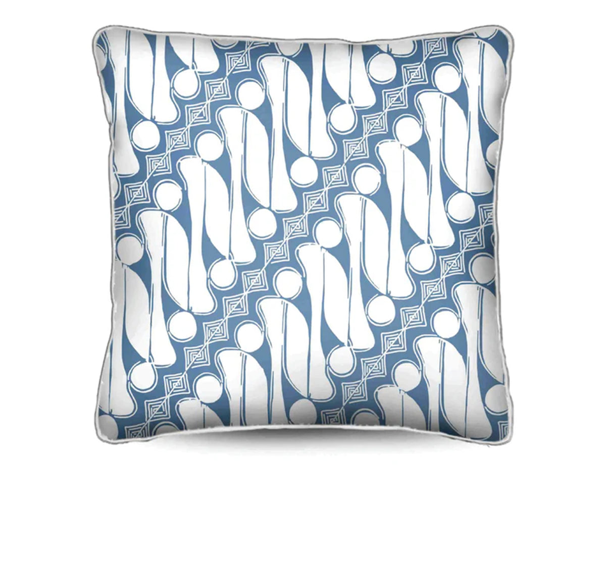 Add a relaxed coastal touch to your space with the Sulawesi Cushion. Features a white diagonal Batik on cadet blue cotton canvas. Buy today!