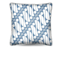 Add a relaxed coastal touch to your space with the Sulawesi Cushion. Features a white diagonal Batik on cadet blue cotton canvas. Buy today!
