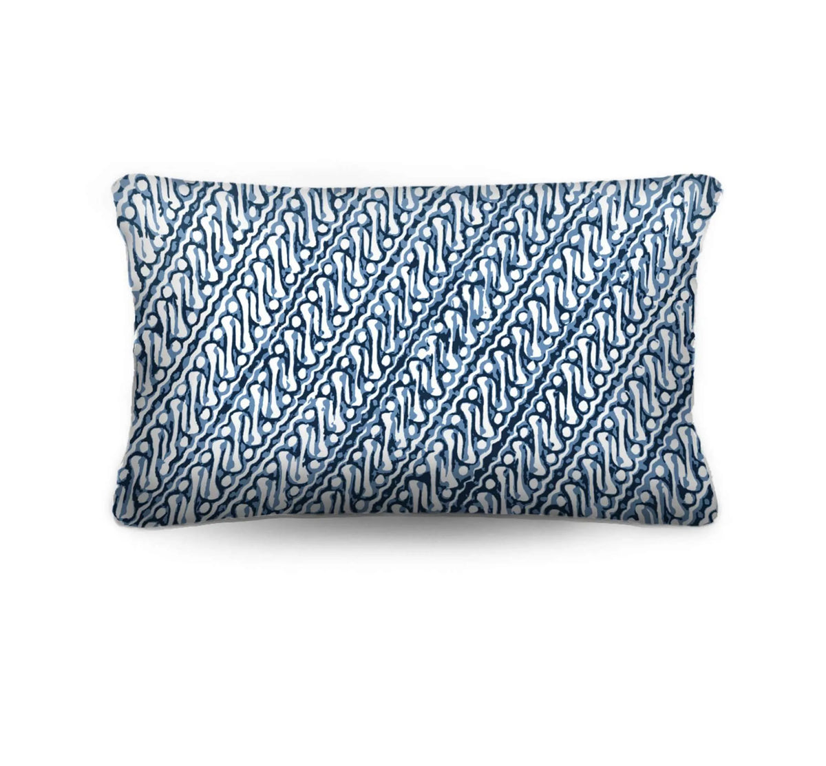Experience the artisanal beauty of the Jawa Lumbar Cushion. Features a storm blue batik design inspired by Indonesian heritage textiles. Discover the range!