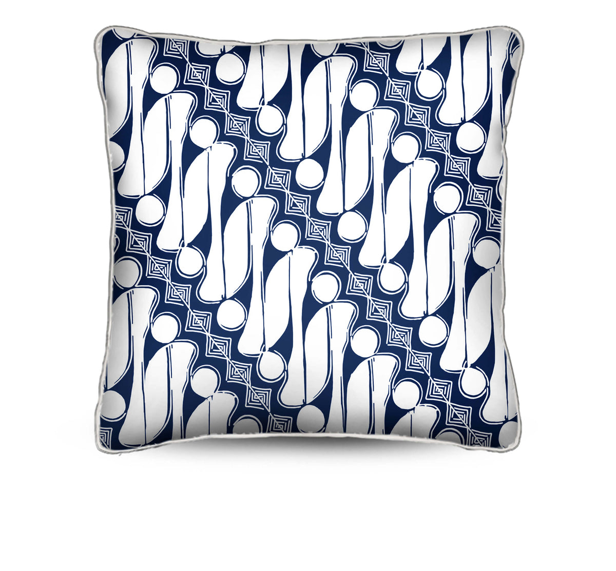 Add a relaxed coastal touch to your space with the Sulawesi Cushion. Features a white diagonal Batik on storm blue cotton canvas. Shop now! 