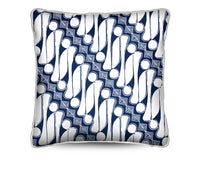 Add a relaxed coastal touch to your space with the Sulawesi Cushion. Features a white diagonal Batik on storm blue cotton canvas. Shop now! 