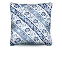 Elevate your home with the exotic Sumatra Cushion. Features a blue and white diagonal Batik reversing to classic ticking. Explore the range today!