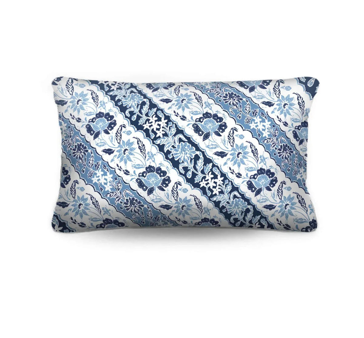 Add a relaxed coastal touch with the Sumatra Lumbar Cushion. Features an exotic diagonal Batik reversing to navy and white ticking. Shop the collection!