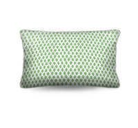 Refresh your space with the Chicken Lumbar Cushion in parrot green foulard. Crafted from lightweight cotton canvas with white piping. Upgrade your home!