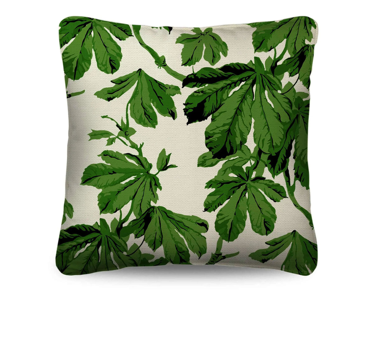 Bring nature indoors with the Savanna Leaf Cushion. Features verdant chestnut leaves on ivory cotton, reversing to Hickory Ticking. Shop the look now!