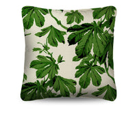 Bring nature indoors with the Savanna Leaf Cushion. Features verdant chestnut leaves on ivory cotton, reversing to Hickory Ticking. Shop the look now!