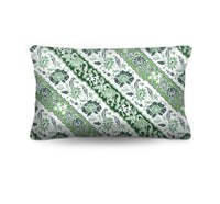 Bring an exotic island feel to your home with the Sumatra Lumbar Cushion. Features a green and white diagonal Batik reversing to crisp ticking. Discover now!